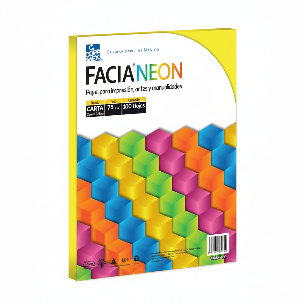 Paquete institucional de 100 hojas de papel bond de color Facia COPAMEX tamaño carta de 75 gramos para impresión y manualidades.
