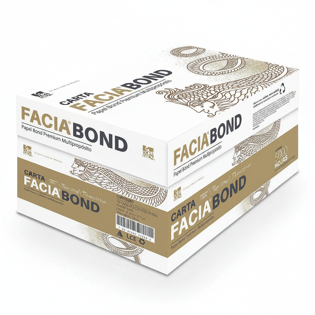 Paquete institucional de 500 hojas de papel bond blanco Facia de COPAMEX tamaño oficio de 75 gramos con tecnología ColorLok.