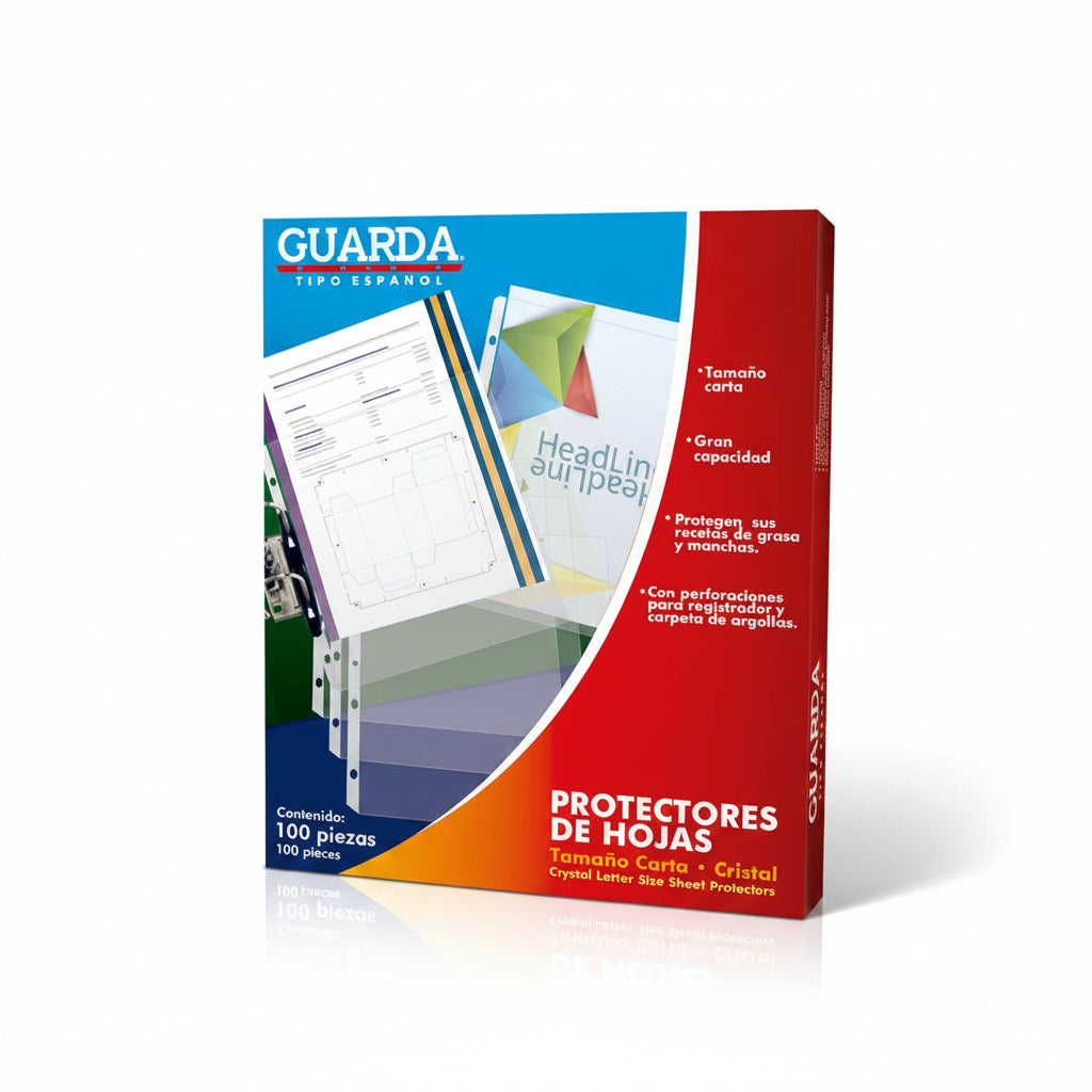 Caja con 100 protectores de hojas cristalinos Guarda 330 tamaño carta de polipropileno
