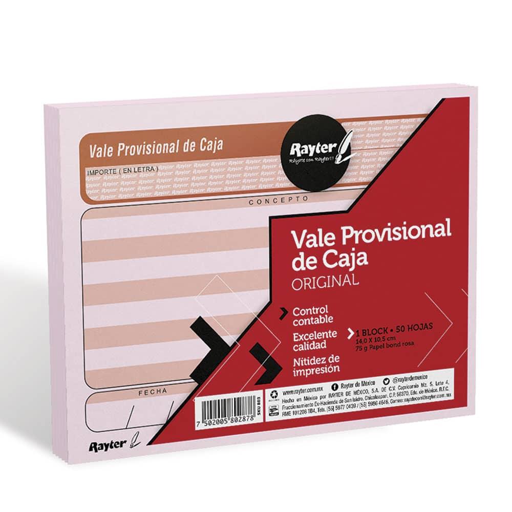 Vale Provisional de Caja Rayter | ¼ Carta (14x10.5 cm) | Formato Administrativo 08VAPR